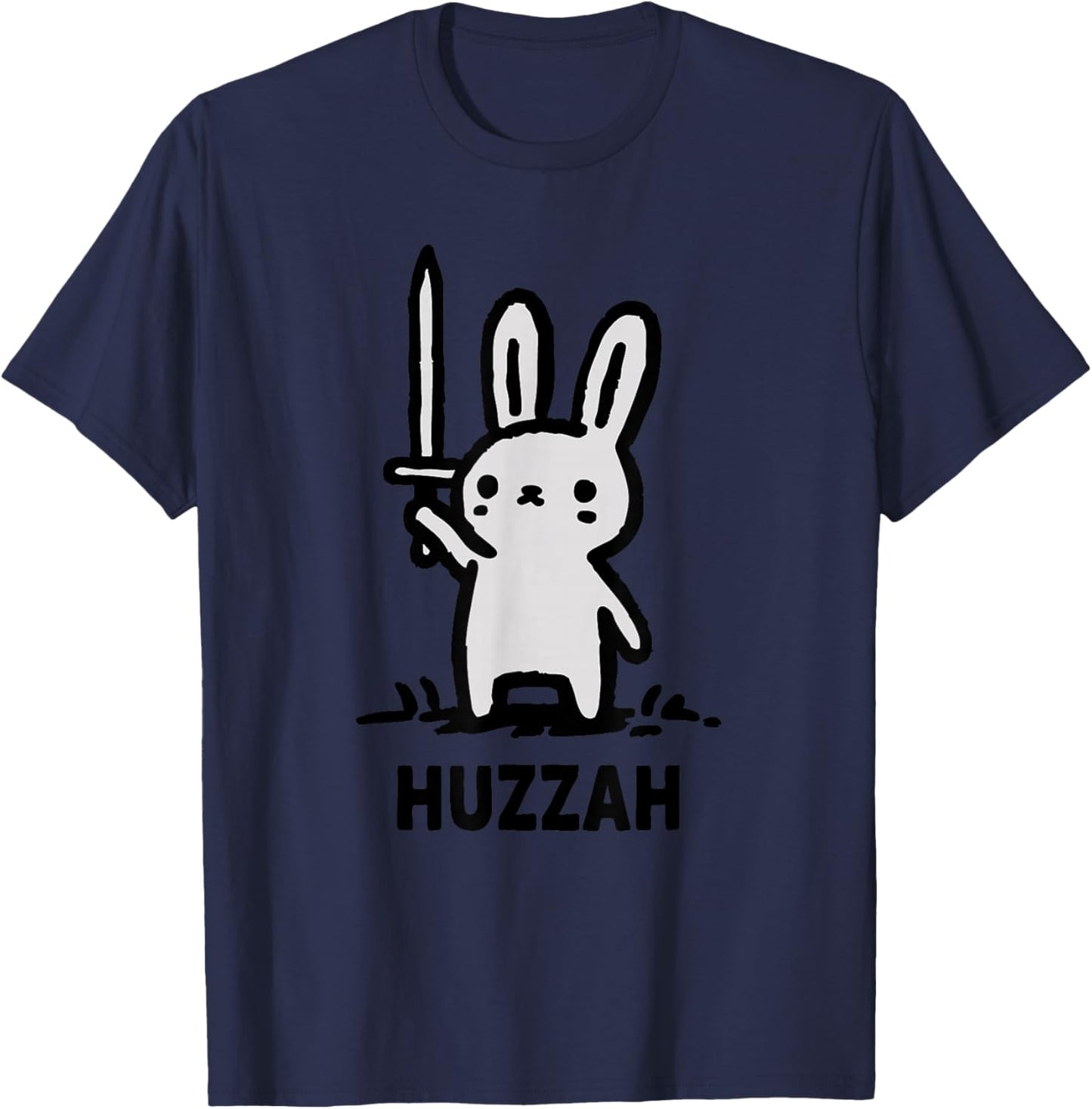 Huzzah Bunny Knight Funny Sword Meme Quote Animal Design T-Shirt - T-Shirt | Navy