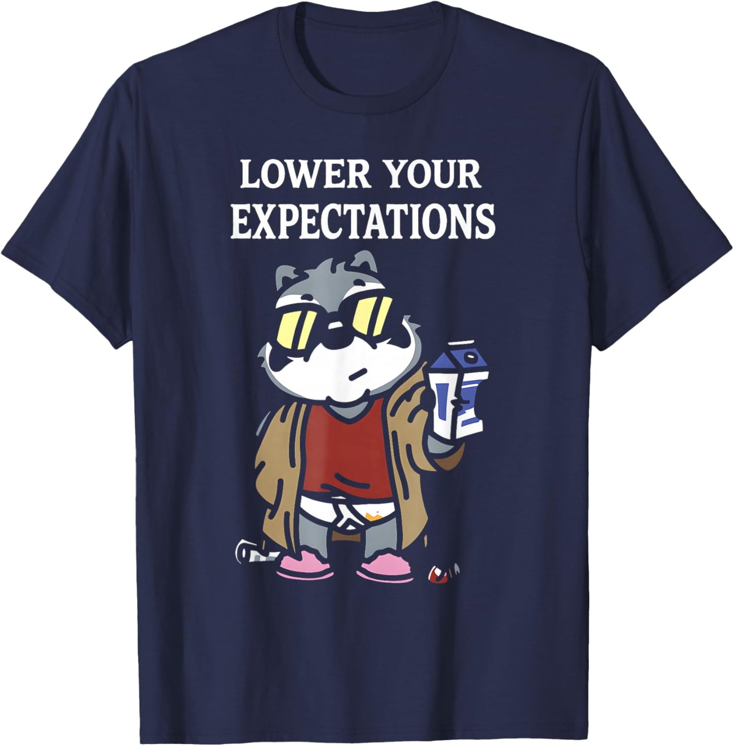 Lower Your Expectations Funny Cartoon Sarcasm T-Shirt - T-Shirt | Navy