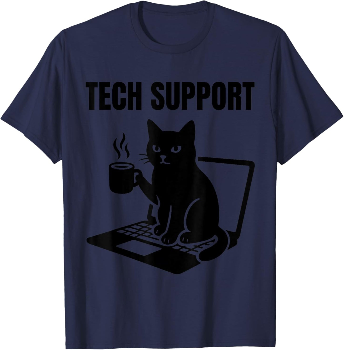 Tech Support Funny Cute Cat Lover T-Shirt - T-Shirt | Navy