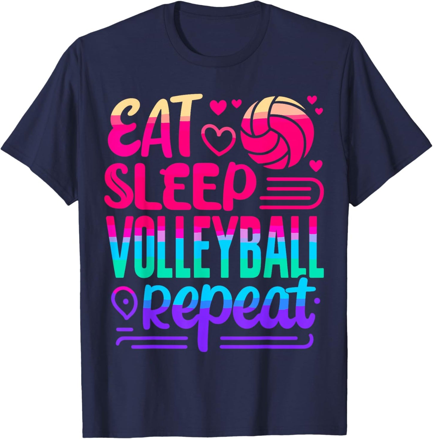 Eat Sleep Volleyball Repeat Volleyball Player T-Shirt - T-Shirt | Navy