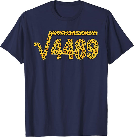 6 7 Leopard Pattern Meme Square Root 4489 Slang Math Teacher T-Shirt - T-Shirt | Navy