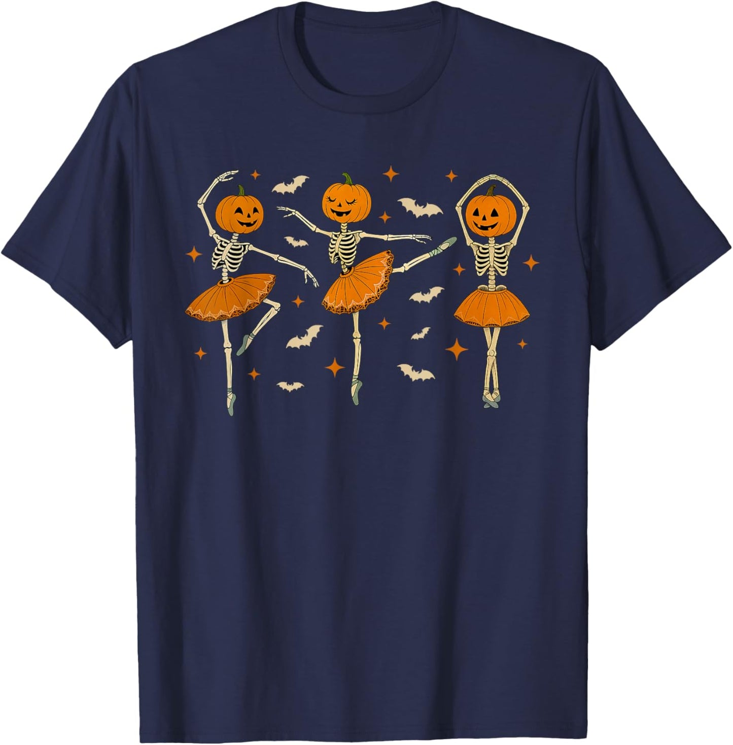 Ballet Skeleton Pumpkin Dance Halloween Girls Women T-Shirt - T-Shirt | Navy