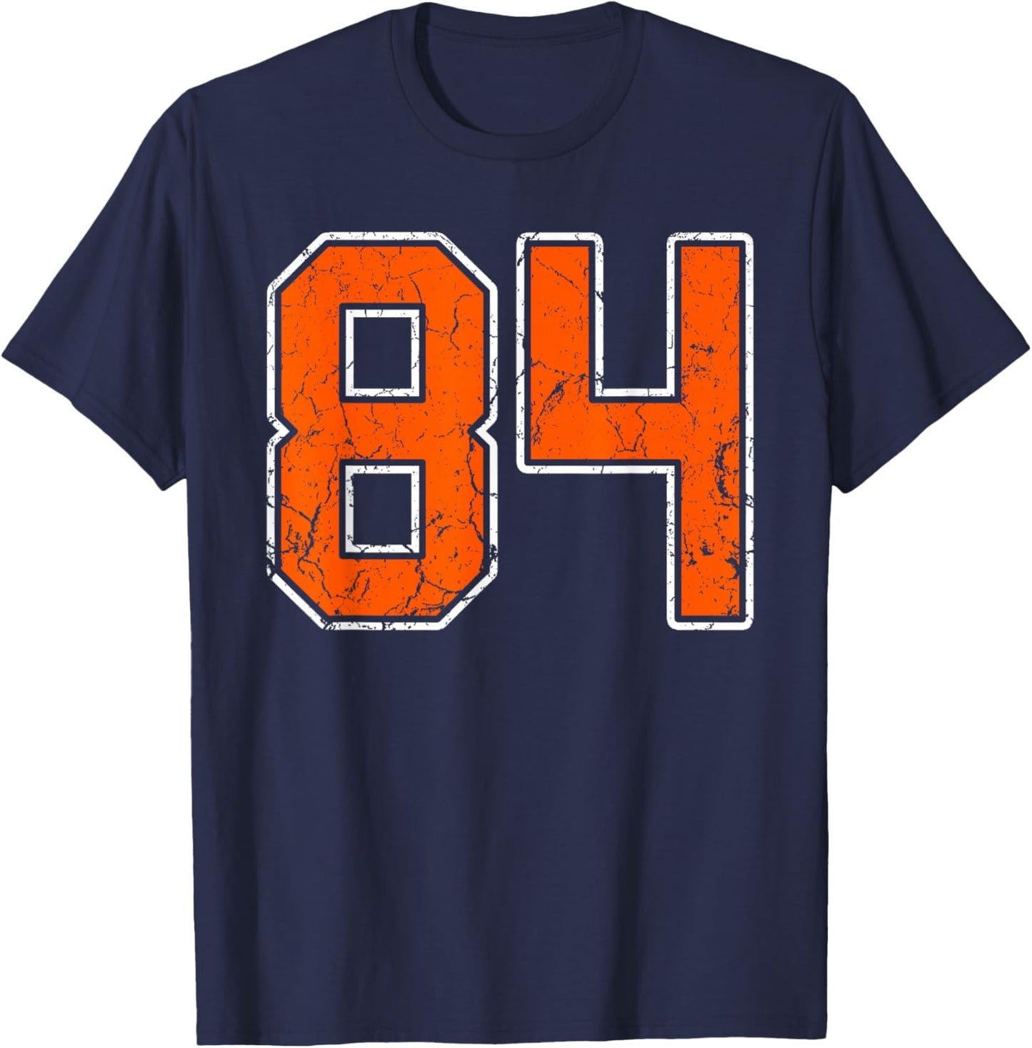 Distressed Orange White Number 84 Jersey Player Uniform #84 T-Shirt - T-Shirt | Navy