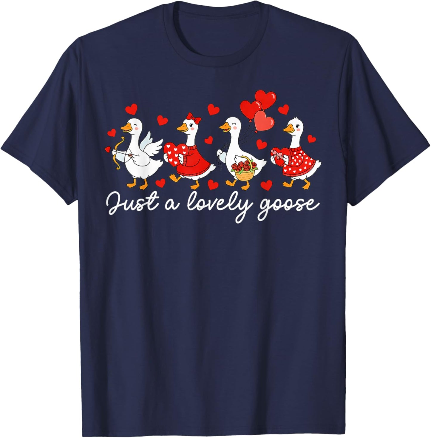 Just A Lovely Goose Funny Goose Valentine Women Girls T-Shirt - T-Shirt | Navy