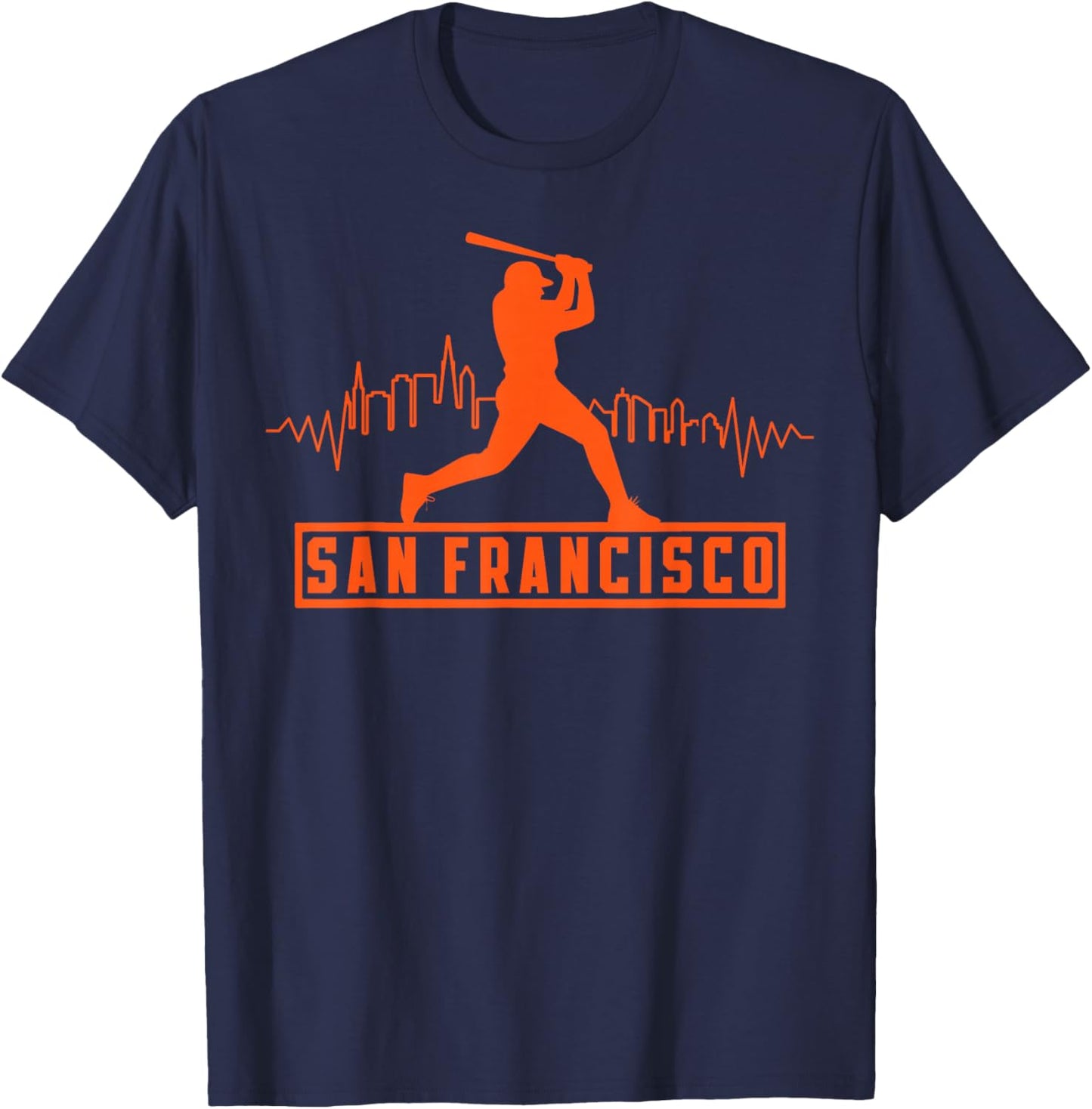San Francisco Lovers Skyline Retro Baseball Heartbeat Men T-Shirt - T-Shirt | Navy