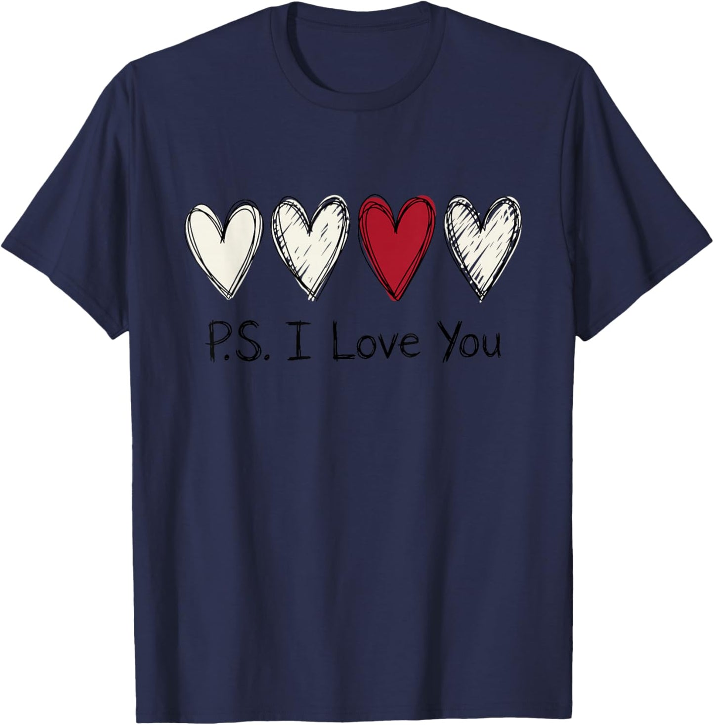 PS I Love You Day Purple Valentines Day Heart T-Shirt - T-Shirt | Navy