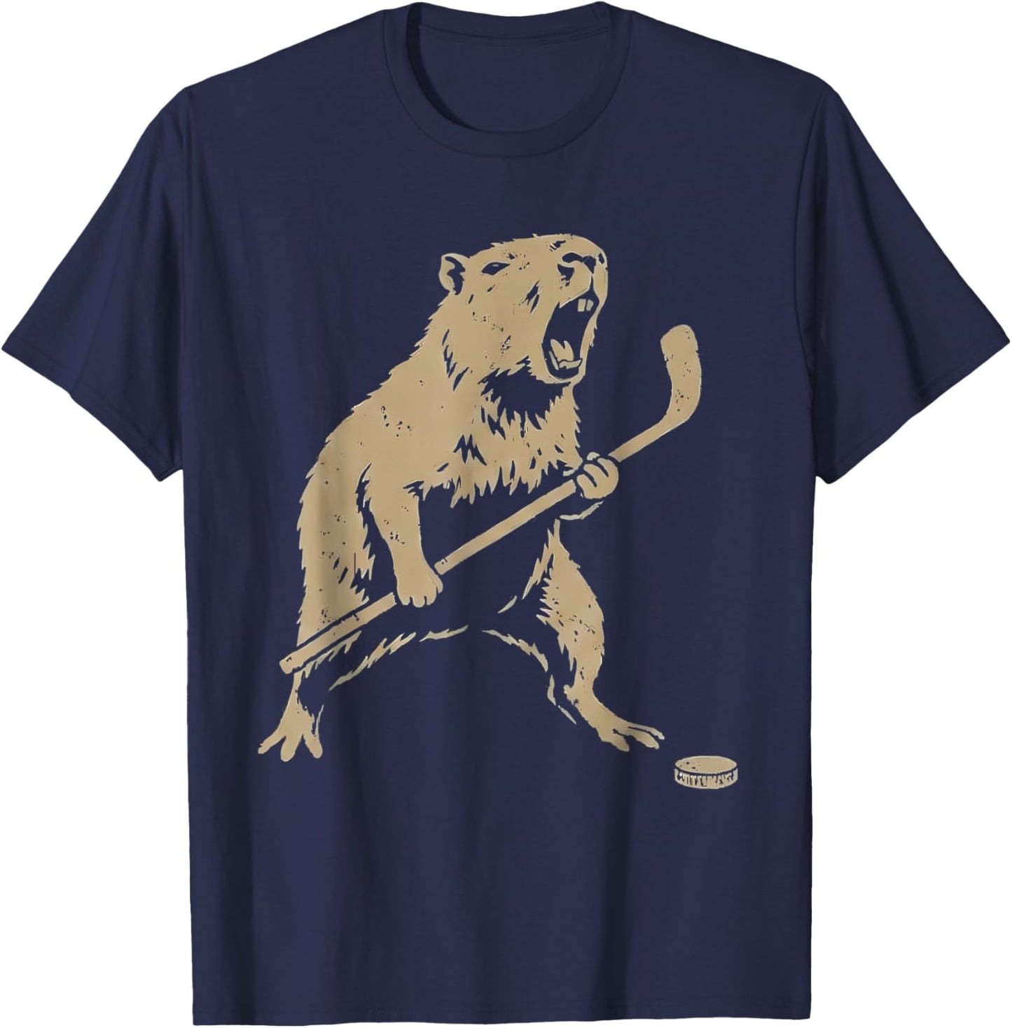 Cute Capybara Ice Hockey Lover Player Funny T-Shirt - T-Shirt | Navy