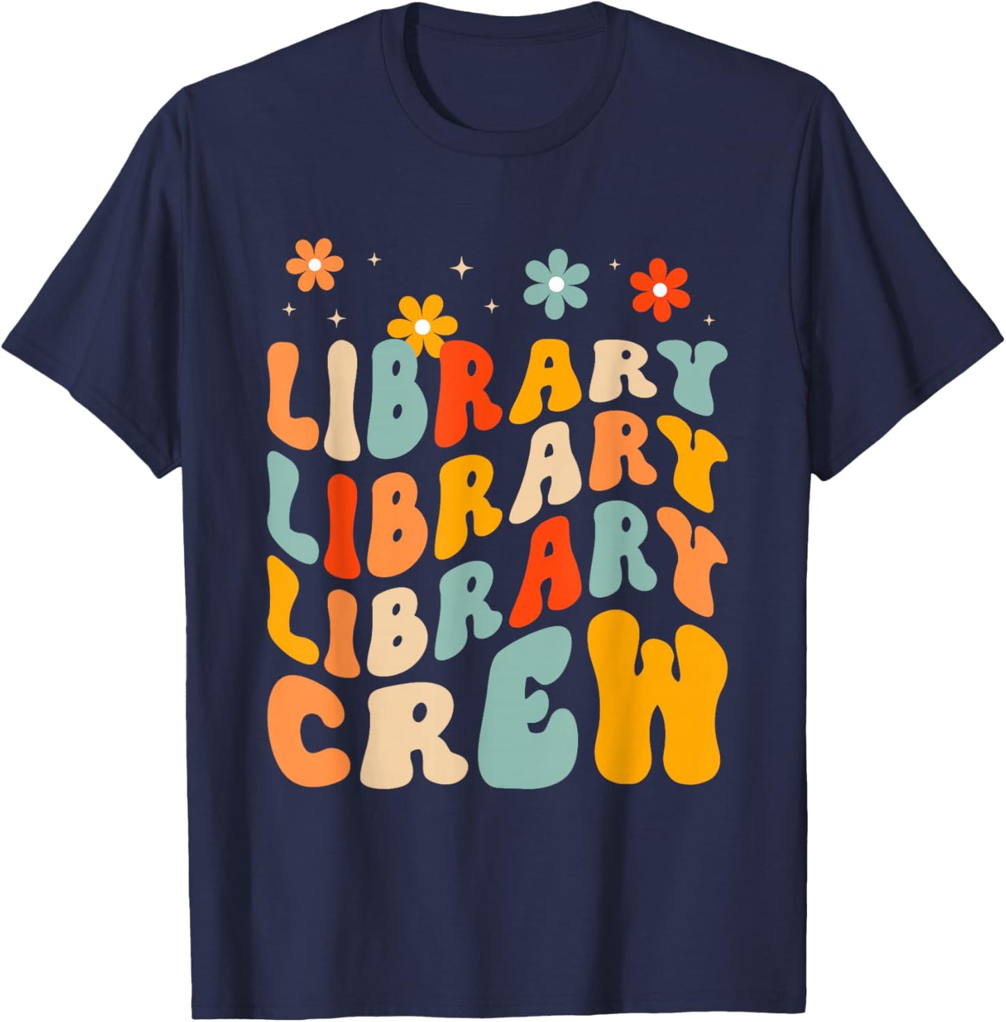 Library Crew Librarian Teacher Book Lover Retro Groovy T-Shirt - T-Shirt | Navy
