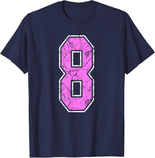 Grunge Pink and Pink Number 8 Jersey Player Uniform #8 T-Shirt - T-Shirt | Navy