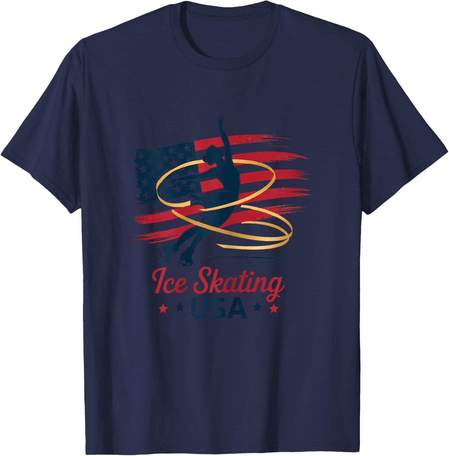 Ice Skating USA Figure Skater Patriotic American Flag T-Shirt - T-Shirt | Navy