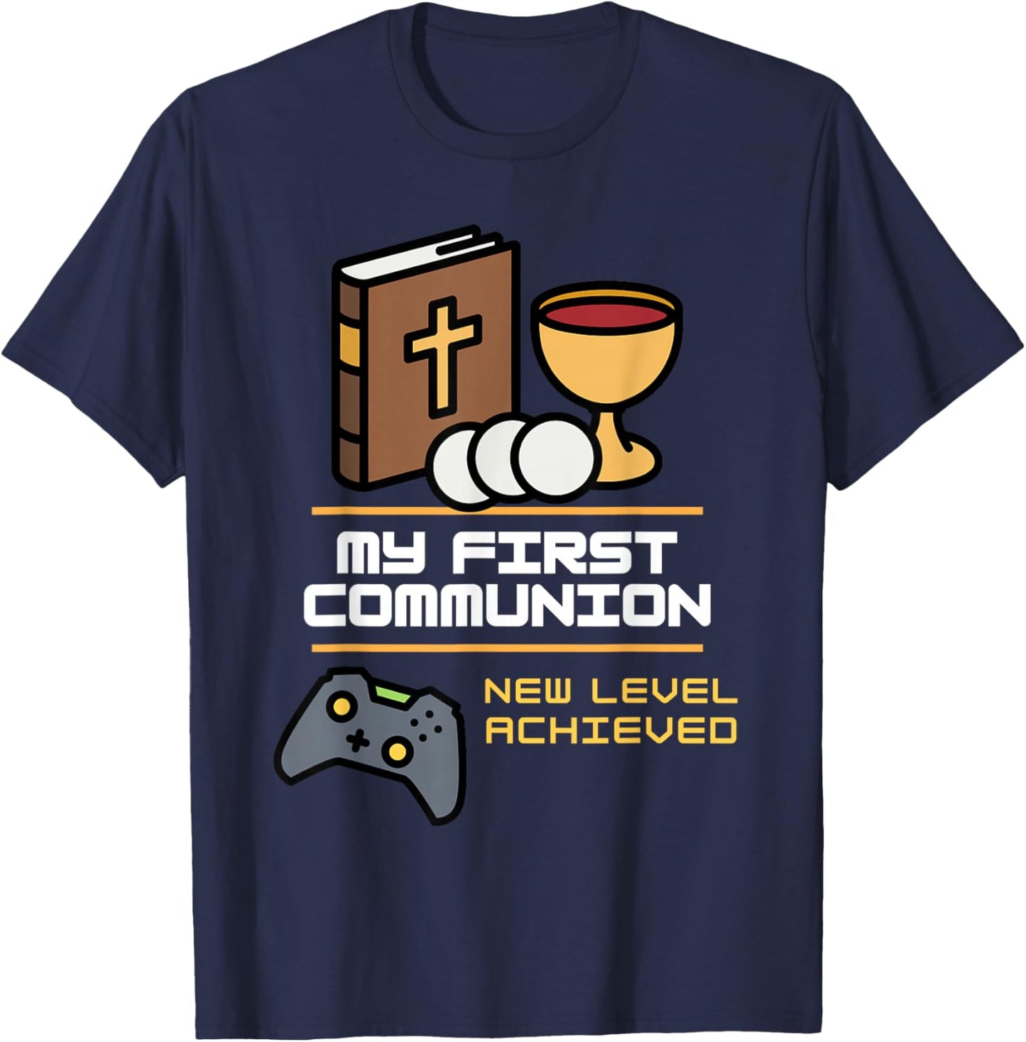My 1st First Communion 2026 Boys Girls Video Game Controller T-Shirt - T-Shirt | Navy