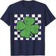 Vintage Four Leaf Clover Checkered Pattern Green T-Shirt - T-Shirt | Navy