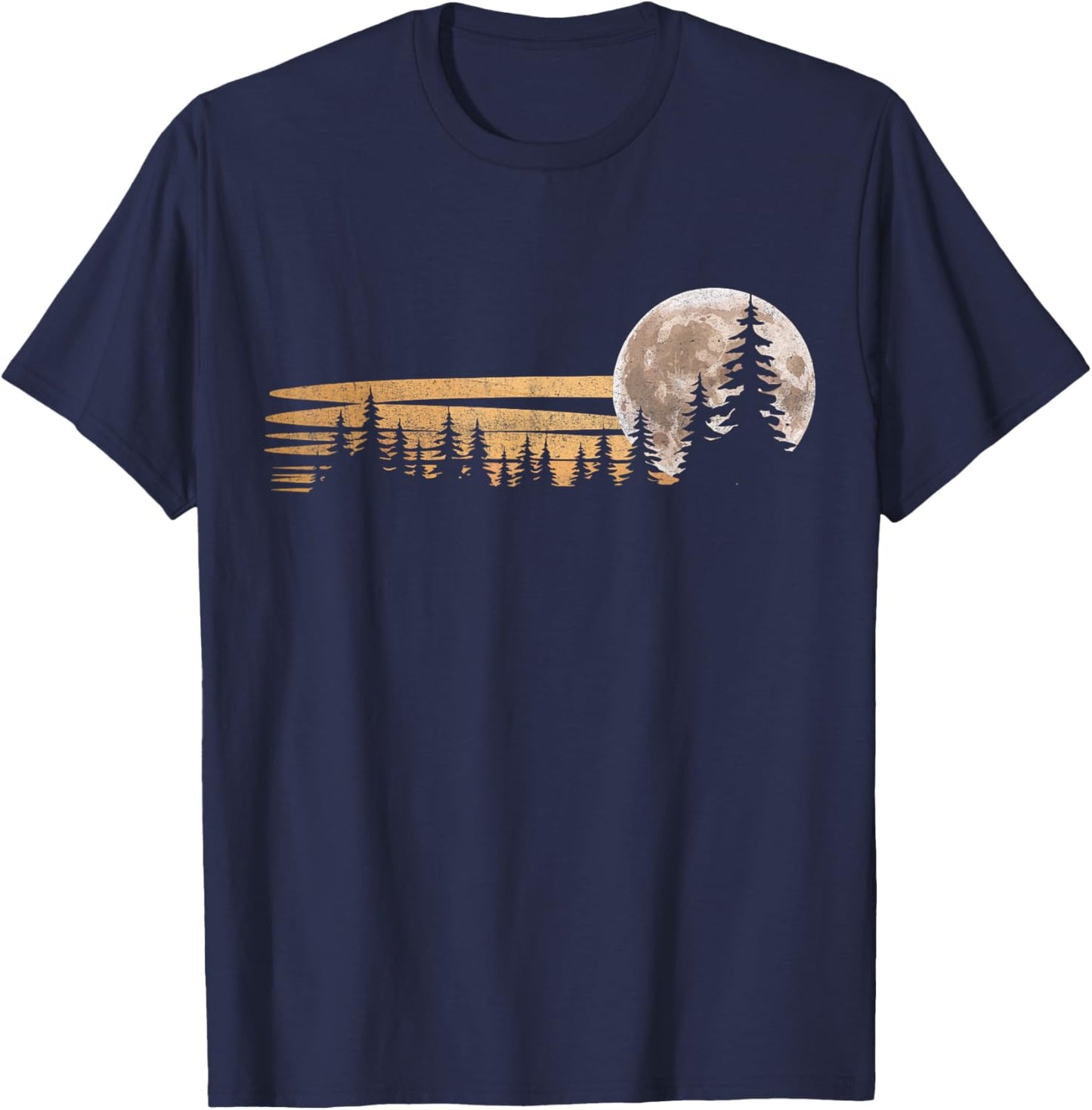 Retro Moon Forest Nature Lover Minimalist Aesthetic Scene T-Shirt - T-Shirt | Navy