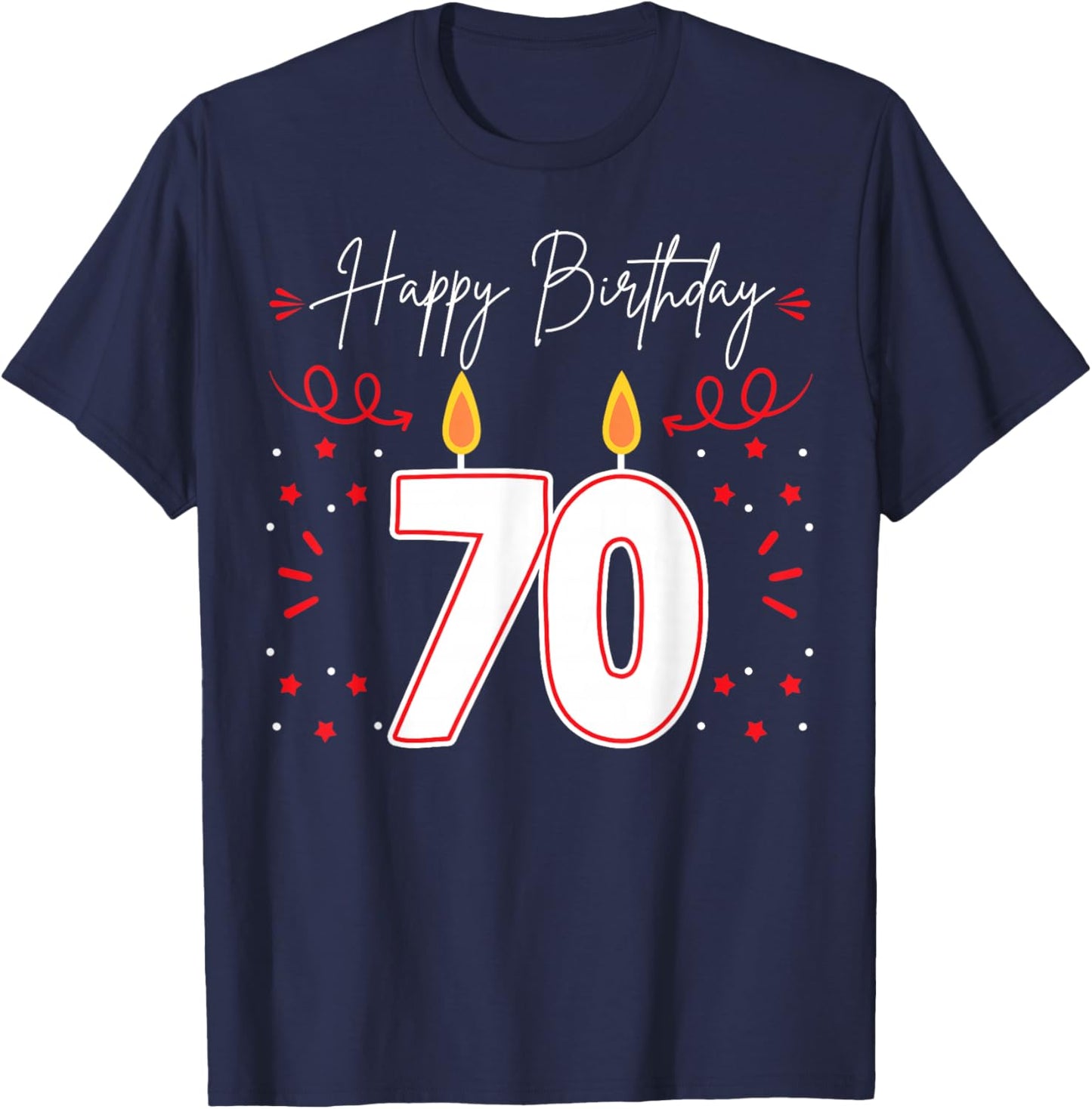 Candle 70 Birthday Party Decoration Wishes Candlelight Cake T-Shirt - T-Shirt | Navy