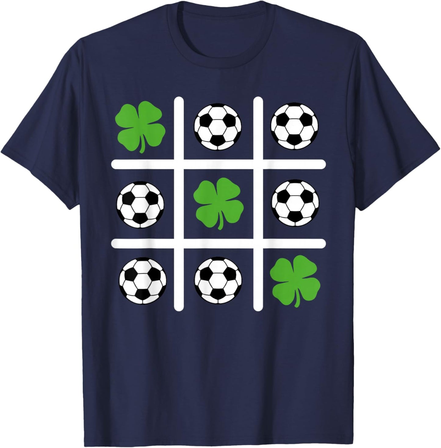 St Patricks Day Tic Tac Toe Soccer Shamrock Lucky Clover T-Shirt - T-Shirt | Navy
