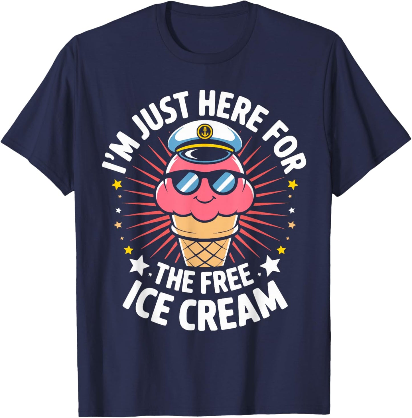 Just Here for Free Ice Cream Funny Cruise Travel Matching T-Shirt - T-Shirt | Navy