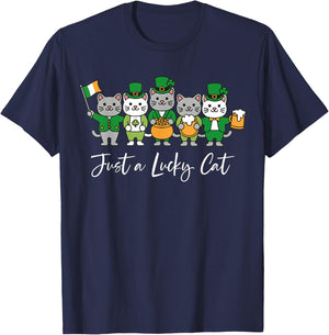 Funny Just A Lucky Cat St Patrick's Day Cute Kitten Shamrock T-Shirt - T-Shirt | Navy