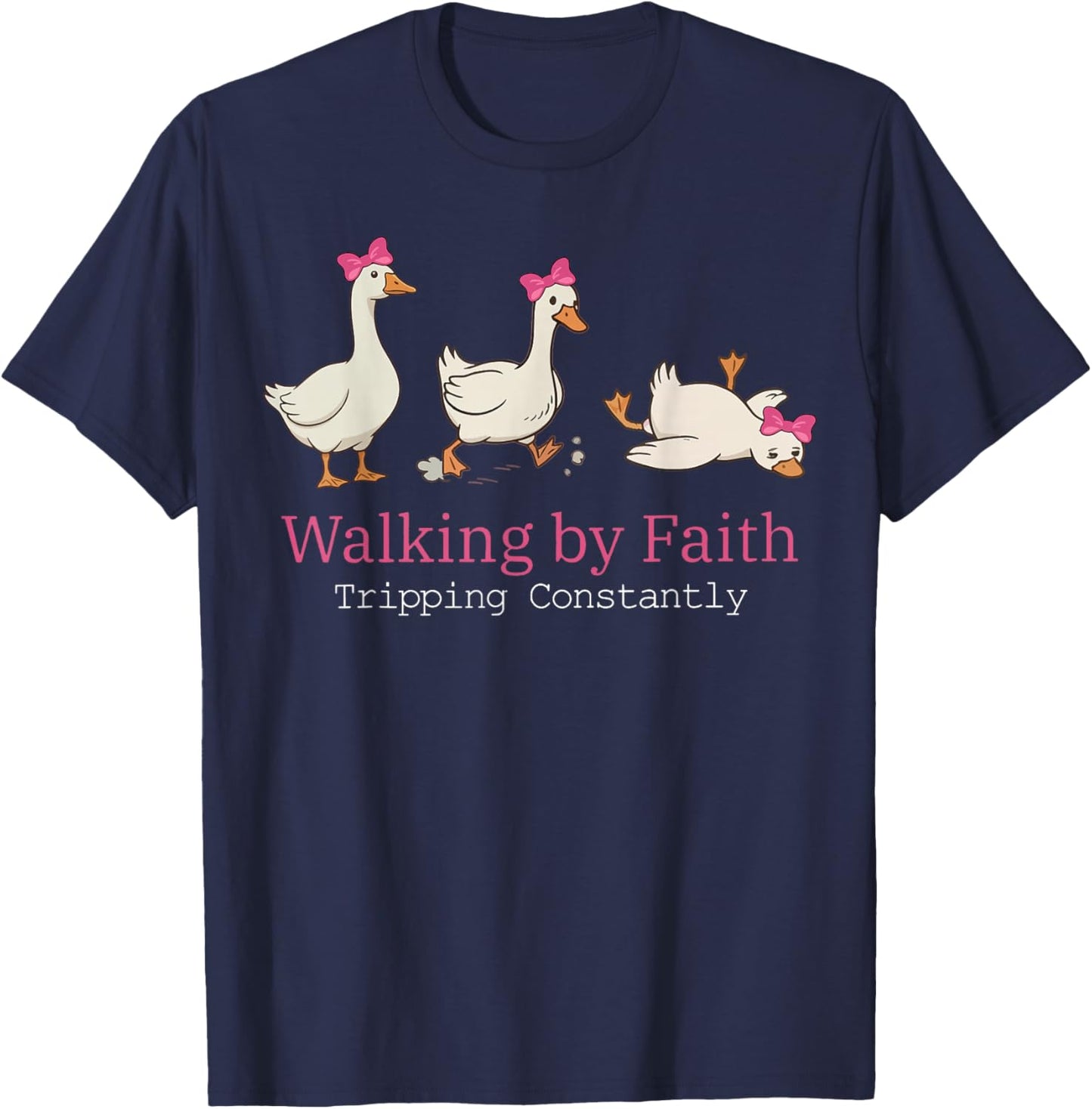 Christian Goose Walking by Faith Tripping Constantly Bible T-Shirt - T-Shirt | Navy