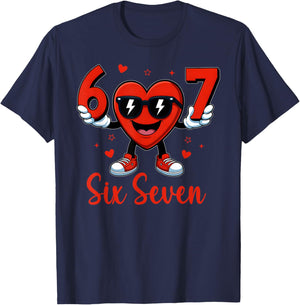 Funny Six Seven 6 7 Valentines Day Gen Alpha Slang 67 Meme T-Shirt - T-Shirt | Navy