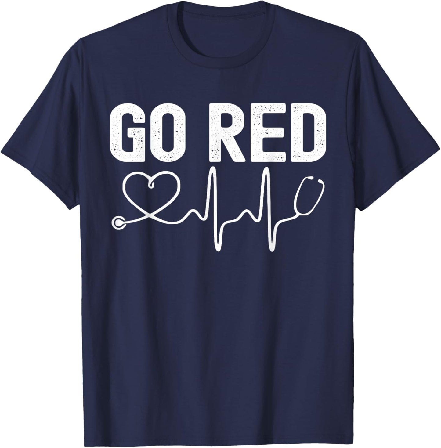 Go Red American Heart Disease Month Awareness T-Shirt - T-Shirt | Navy