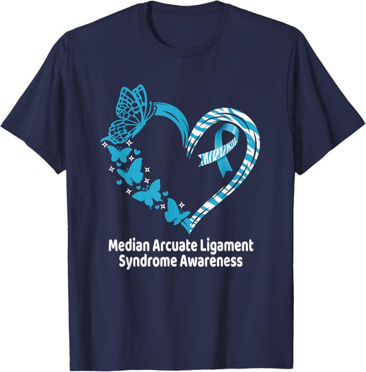 Median Arcuate Ligament Syndrome MALS Awareness Heart T-Shirt - T-Shirt | Navy