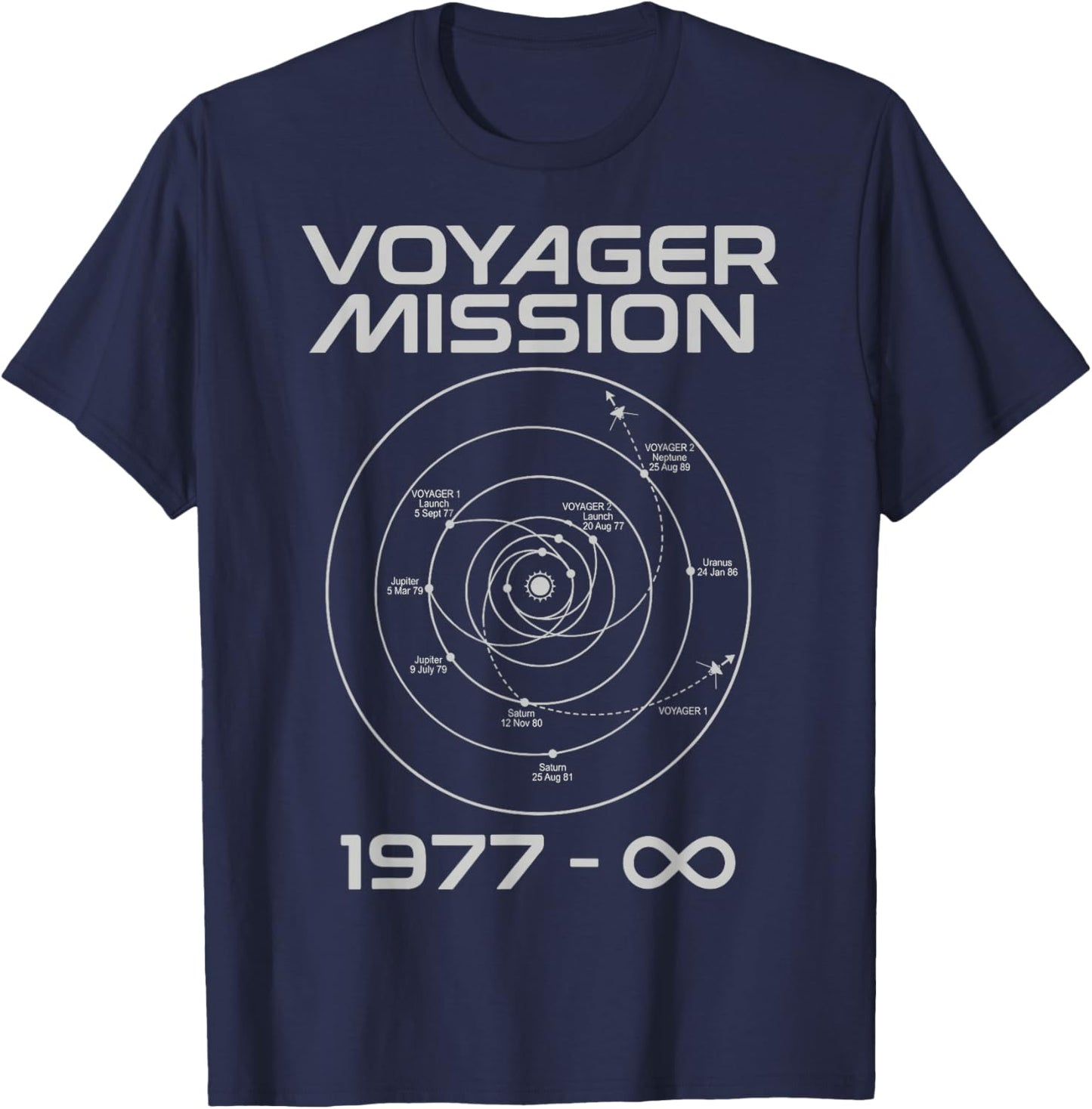 Voyager 1 2 Probes Outer Space Exploration Trajectory T-Shirt - T-Shirt | Navy
