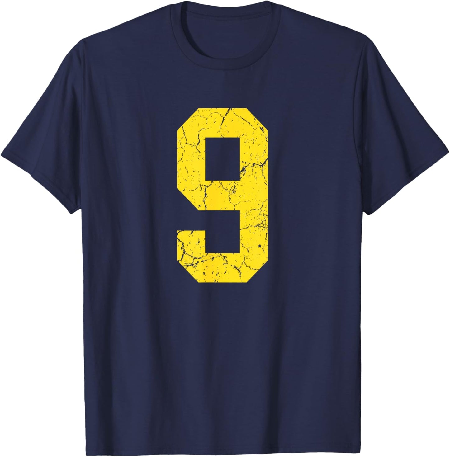 Distressed Bright Gold Number 9 Jersey Player Uniform #9 T-Shirt - T-Shirt | Navy