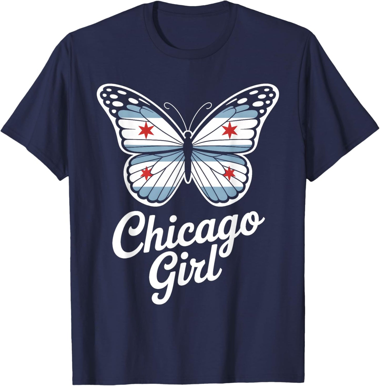 Chicago Girl Woman Butterfly Urban Travel Illinois T-Shirt - T-Shirt | Navy