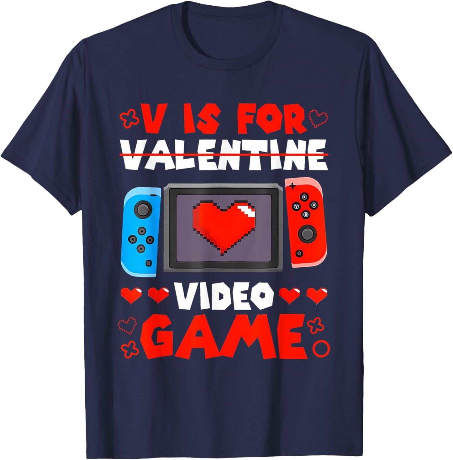 V is for Video Games Funny Valentines Gamer Boy Men Kids T-Shirt - T-Shirt | Navy
