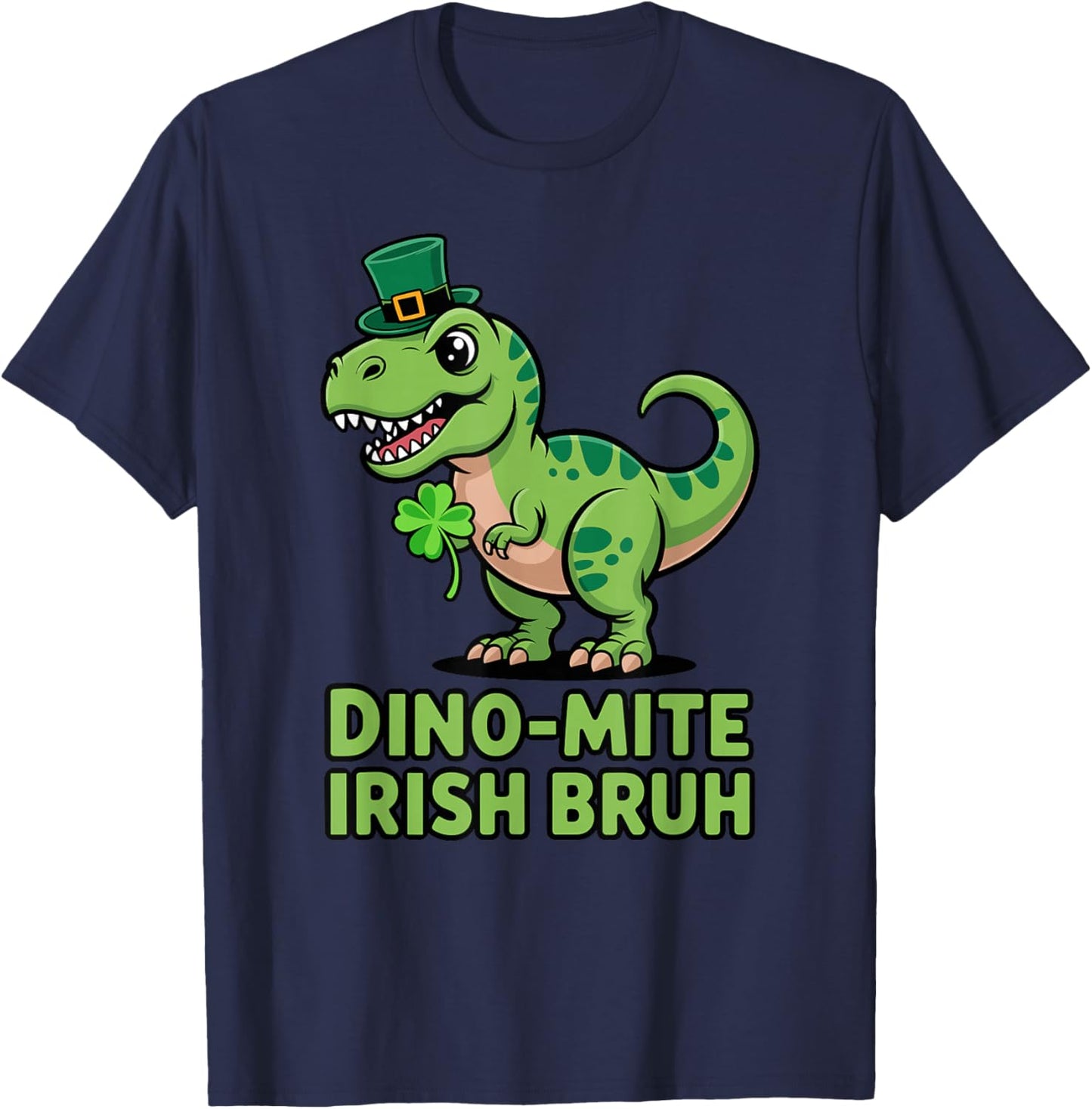 Dino-mite Irish Bruh St Patricks Day T-Rex Dinosaur Boys T-Shirt - T-Shirt | Navy