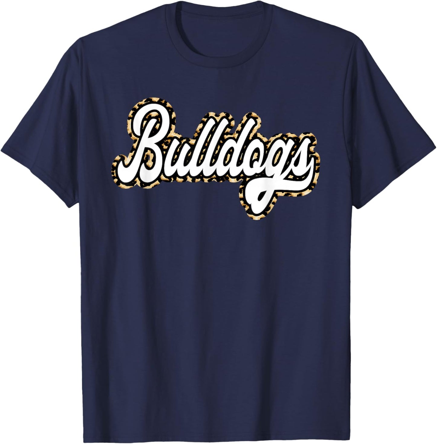 Bulldogs Retro Leopard Print School Spirit Mascot Bulldog T-Shirt - T-Shirt | Navy