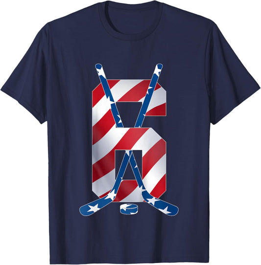 Number 6 Years ICE Hockey 6TH Birthday T-Shirt - T-Shirt | Navy