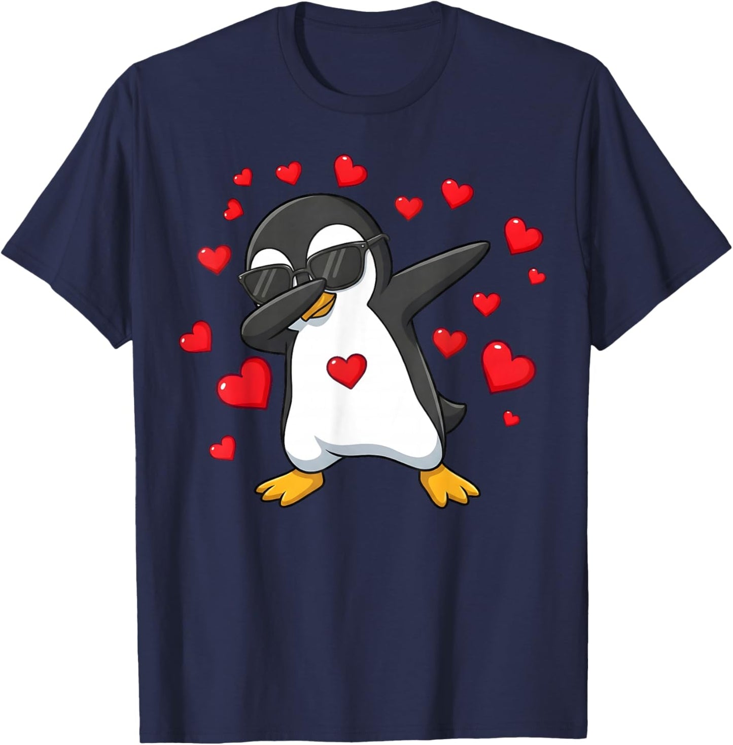 Dab Penguin Valentines Day Hearts Sunglasses Cute Dabbing T-Shirt - T-Shirt | Navy