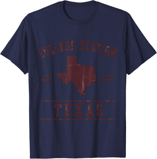 College Station Texas Established 1876 Vintage T-Shirt - T-Shirt | Navy