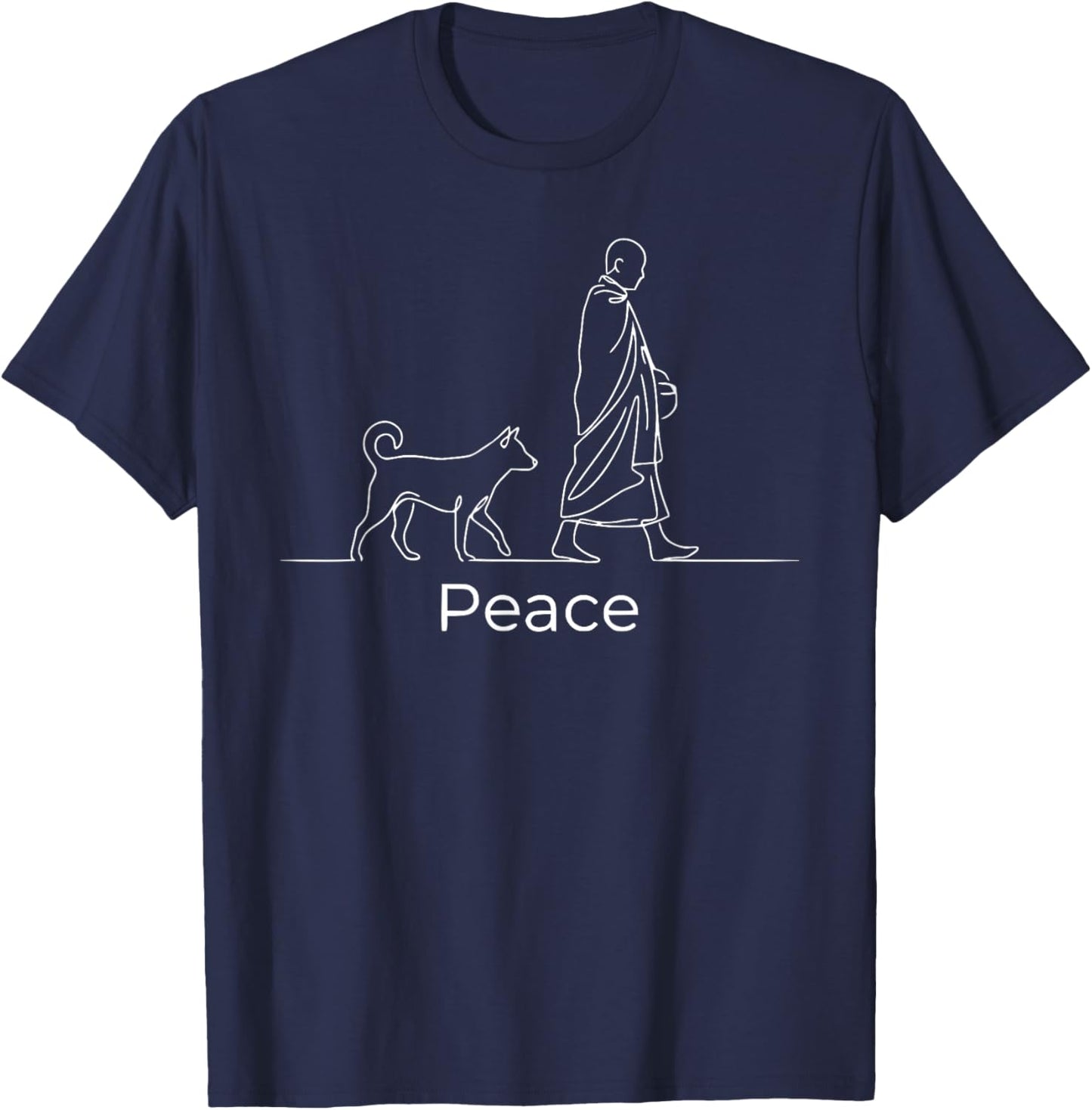 Peace Minimalist Zen Art Walk for Peace Monks with Aloka Dog T-Shirt - T-Shirt | Navy