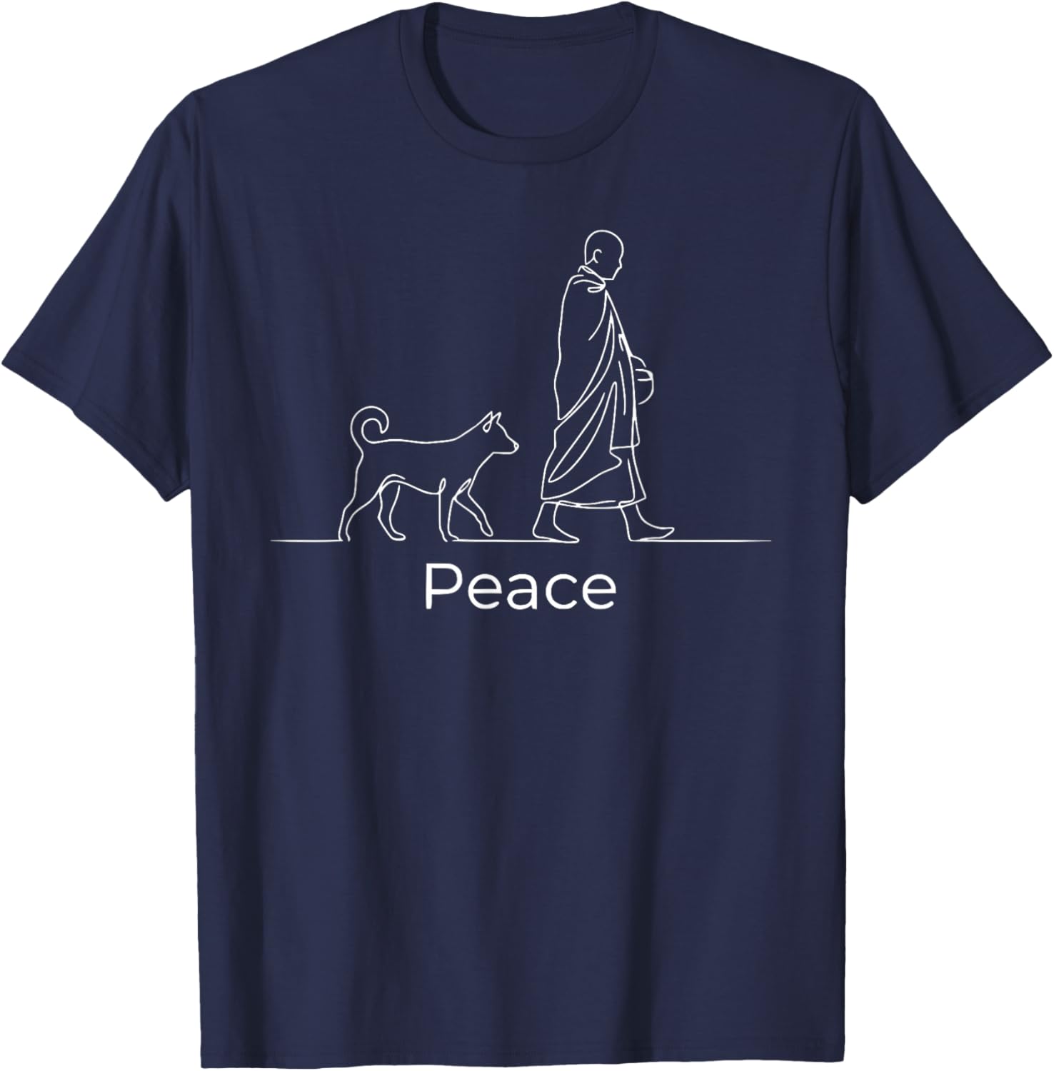 Peace Minimalist Zen Art Walk for Peace Monks with Aloka Dog T-Shirt - T-Shirt | Navy