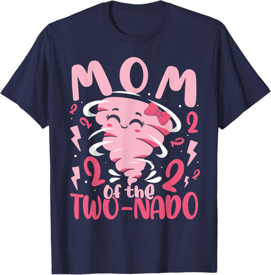 Mom of The Two-nado Tornado Themed 2nd Birthday Party Kids T-Shirt - T-Shirt | Navy