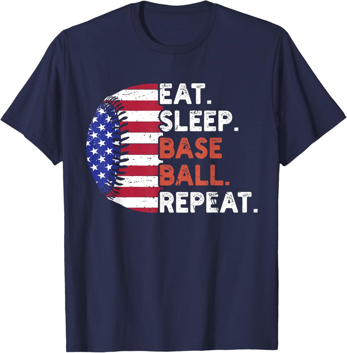 Eat Sleep Baseball Repeat Baseball Player Funny Baseball T-Shirt - T-Shirt | Navy