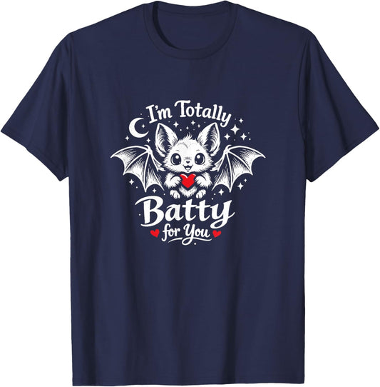 I'm Totally Batty for You Cute Bat Valentine's Day Heart T-Shirt - T-Shirt | Navy