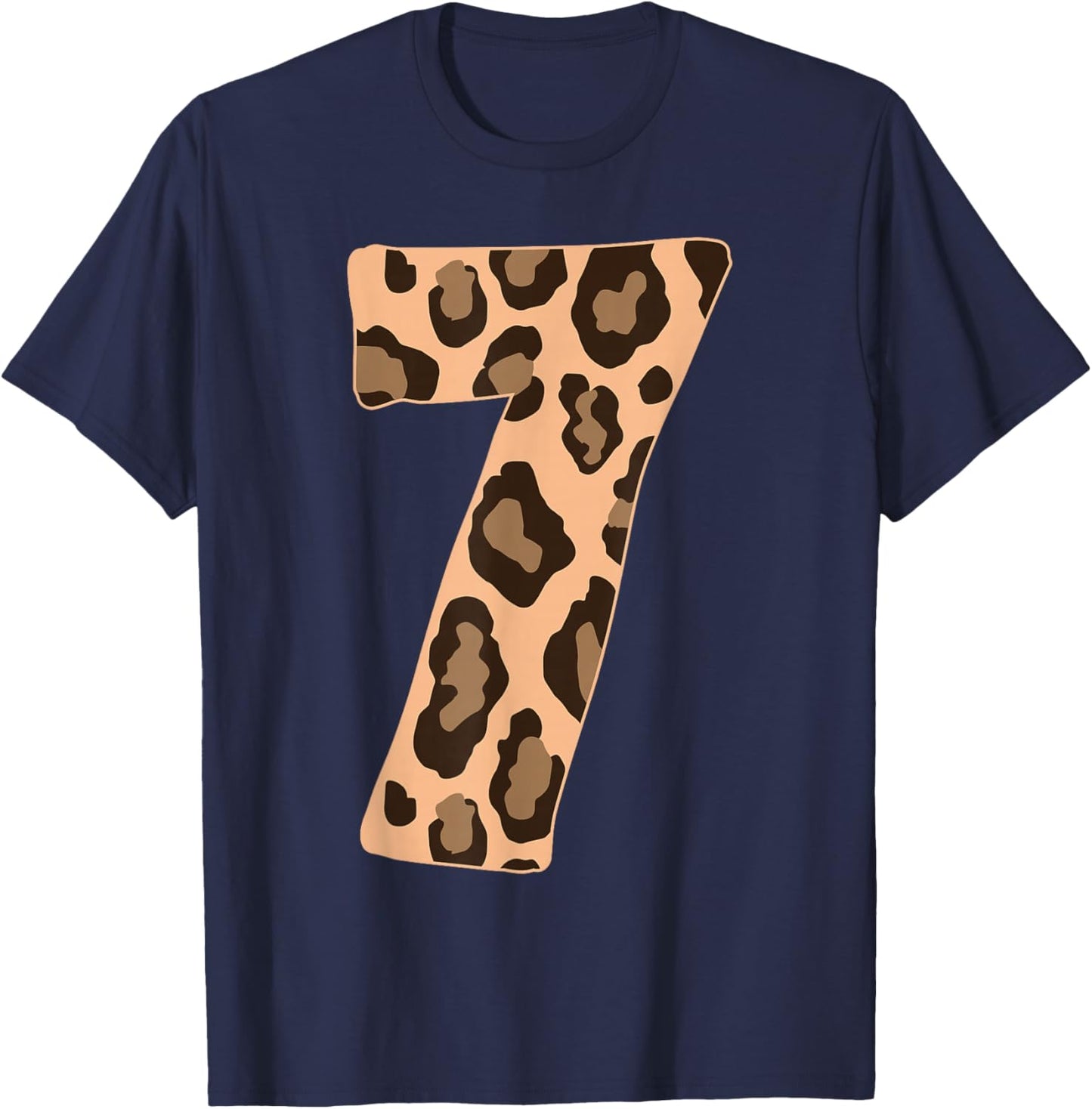 Cheetah Kids 7 Year Old Girl Cheetah Print 7th Birthday T-Shirt - T-Shirt | Navy