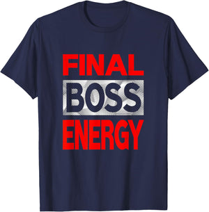 Red Color Final-Boss-Energy Red Graphic T-Shirt - T-Shirt | Navy