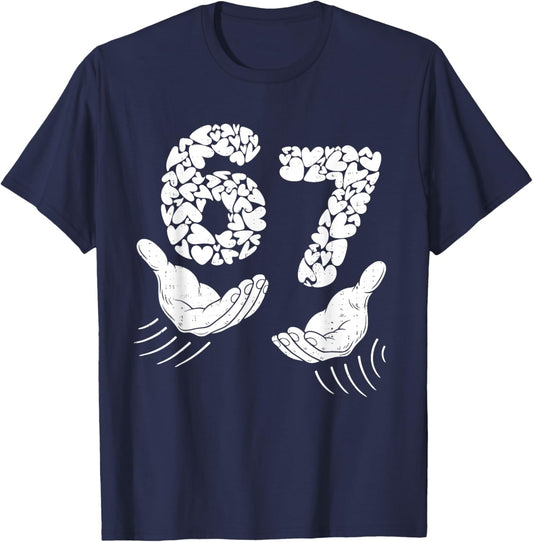 Valentines Day Six Seven 6 7 Meme Hand Heart 67 Men Boy Kids T-Shirt - T-Shirt | Navy