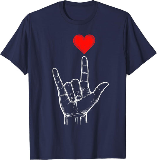 I Love You Hand Sign ASL Valentines Day Women Kids T-Shirt - T-Shirt | Navy