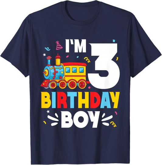 Kids I'm 3 Years Old Train Lover 3rd Birthday Boy Party T-Shirt - T-Shirt | Navy