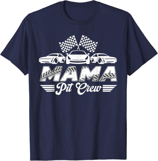 Mama Pit Crew Birthday Party Race Car Lover T-Shirt - T-Shirt | Navy