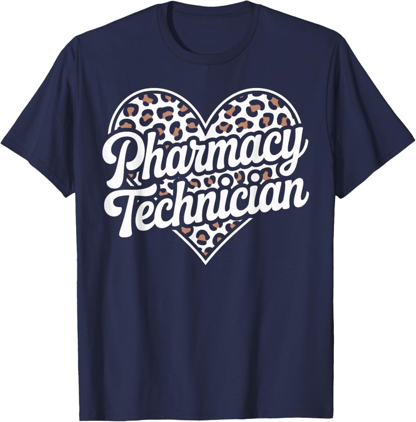 Certified Pharmacy Technician Leopard Heart T-Shirt - T-Shirt | Navy