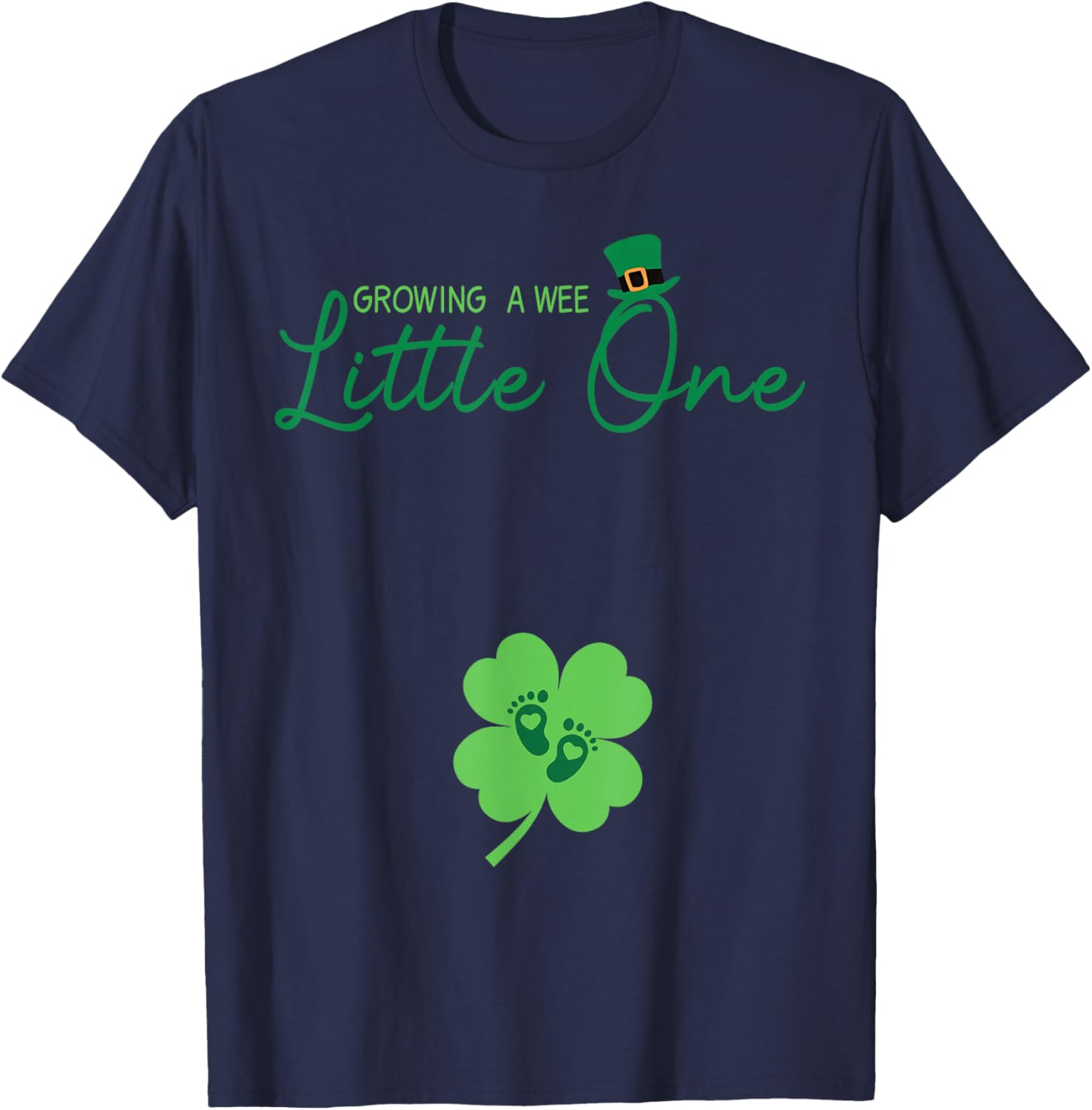 Groovy Growing A Wee Little One Pregnancy St Patricks Day T-Shirt - T-Shirt | Navy