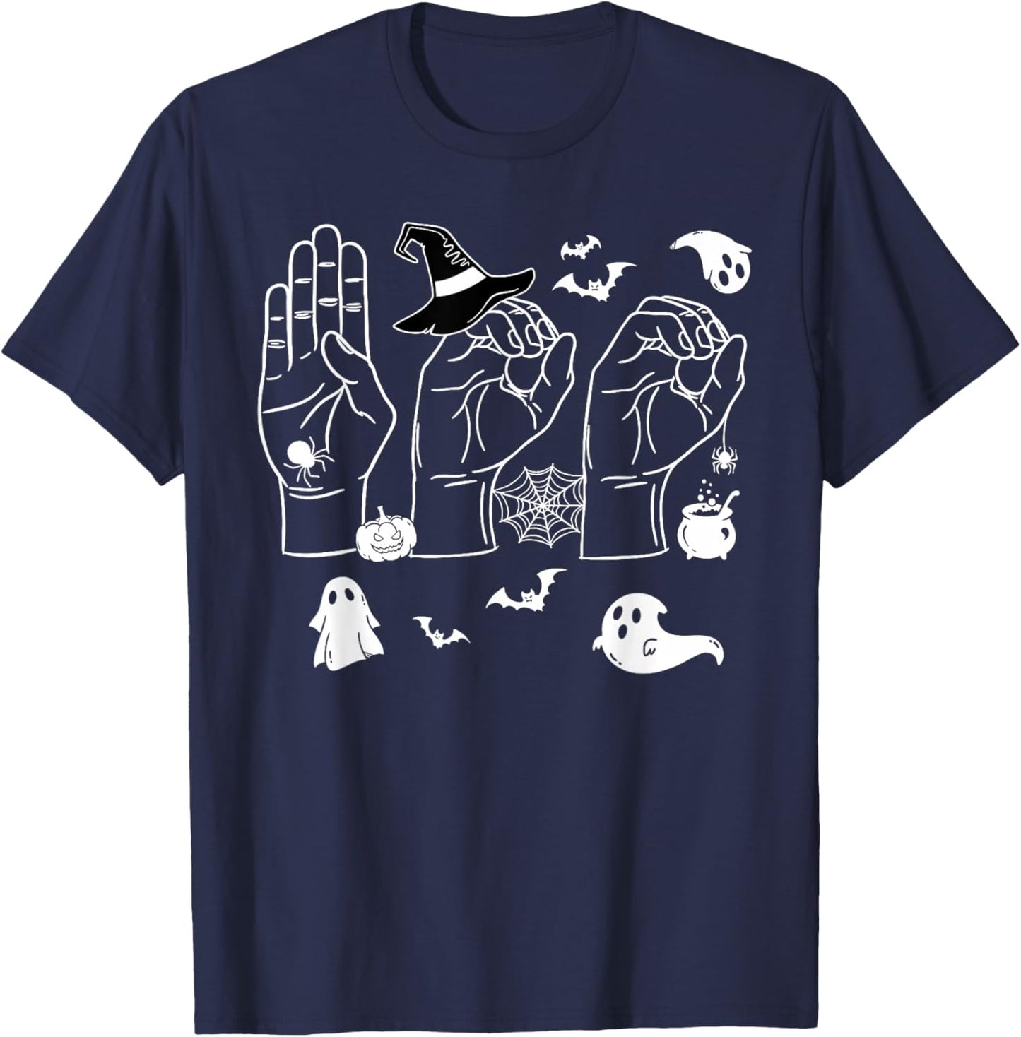 Halloween SPED Teacher Boo in ASL Boo Hands Sign Language T-Shirt - T-Shirt | Navy