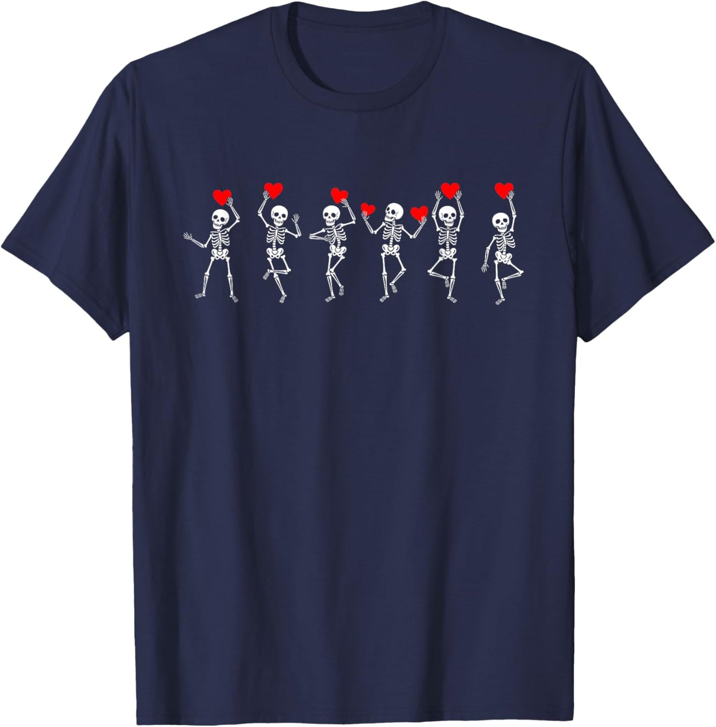 Valentine Dancing Skeleton Red Hearts Love Couple Matching T-Shirt - T-Shirt | Navy