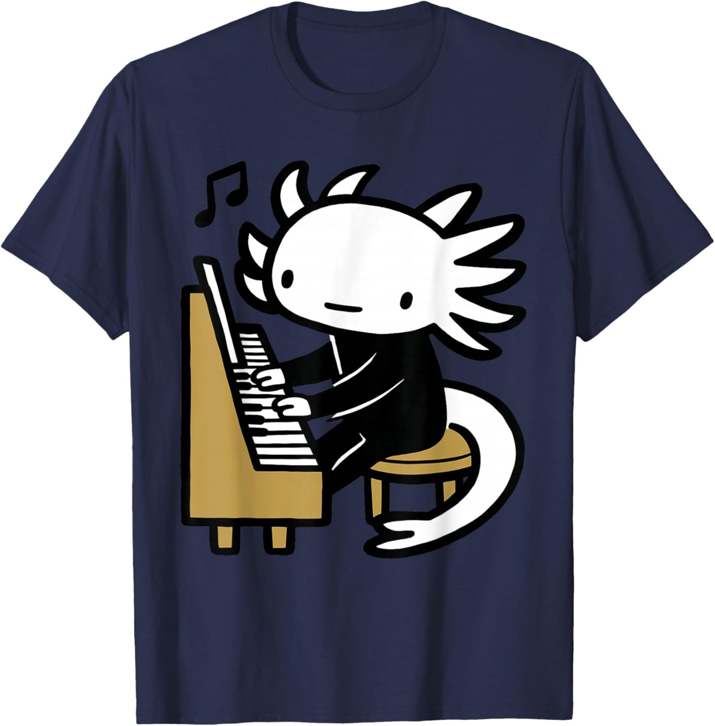 Axolotl Piano Player Cartoon Graphic T-Shirt - T-Shirt | Navy
